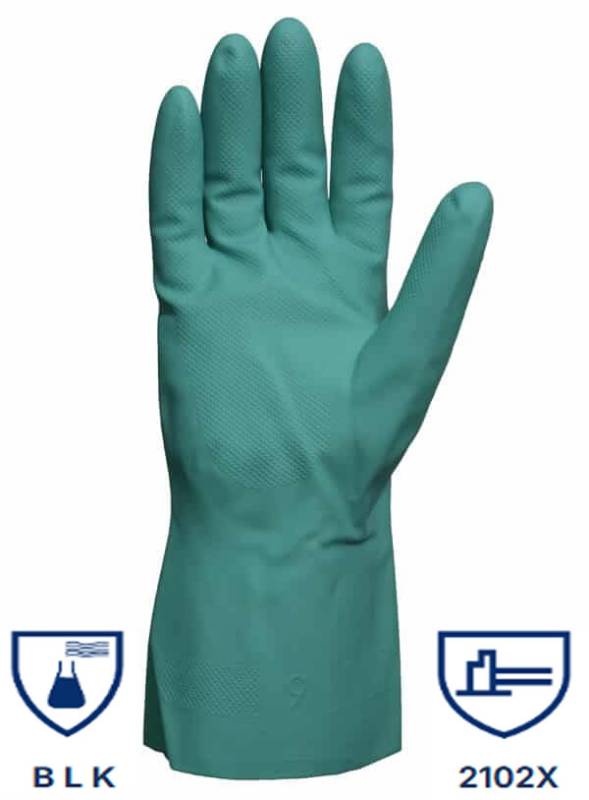 Guantes De Acrilo Nitrilo Verde Flocado L:33Cm Esp:0.4Mm Dps