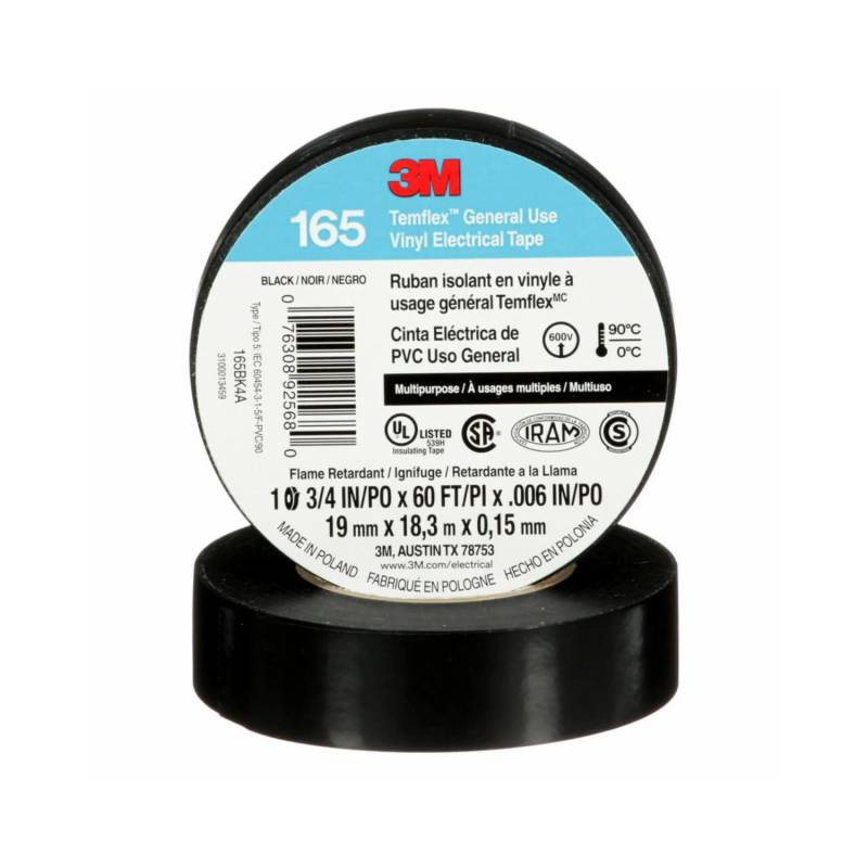 Cinta Aisladora 165 19Mm X 18Mts Temflex Negro -- 3M